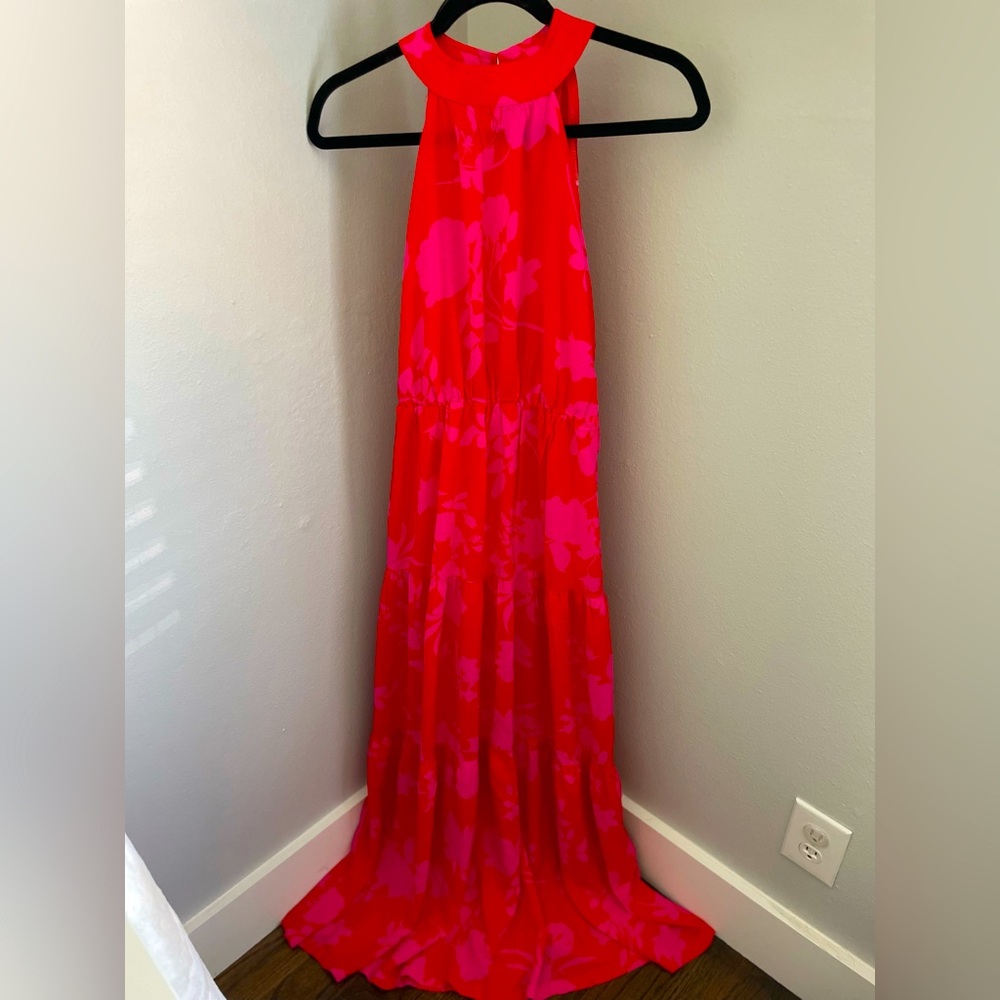 Pink & Floral long halter dress